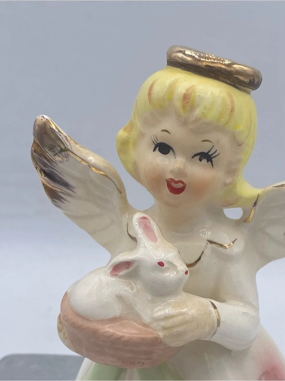 Vintage Japanese April Angel With Bunny Figurine Easter Holiday Collectible